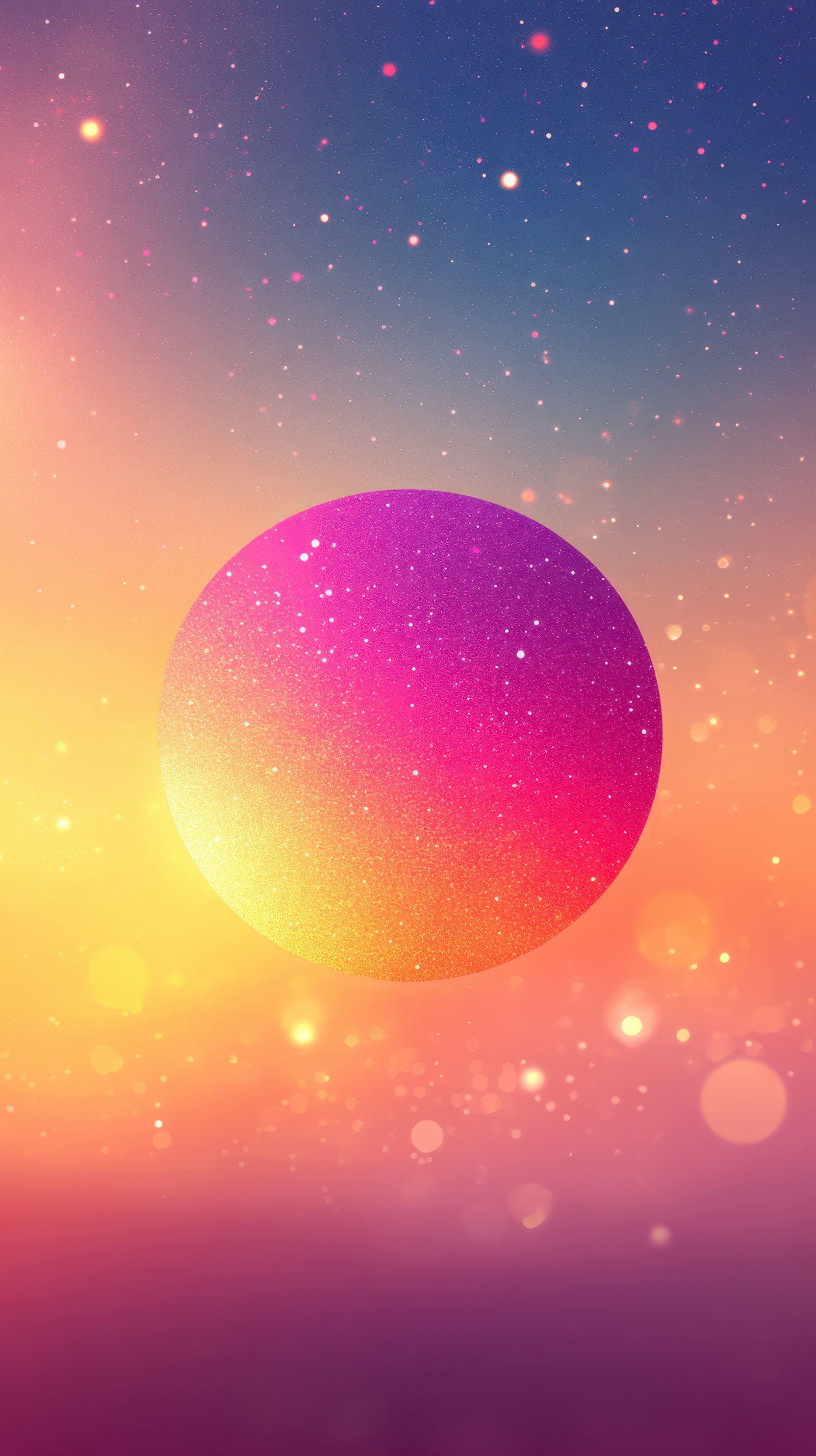 Bright cosmic sphere against a colorful blurred background with warm hues during a glorious twilight